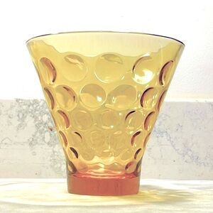 Hazel Atlas Vintage Thumbprint Reverse Dot Pattern 5” Vase Mid Century Amber EUC